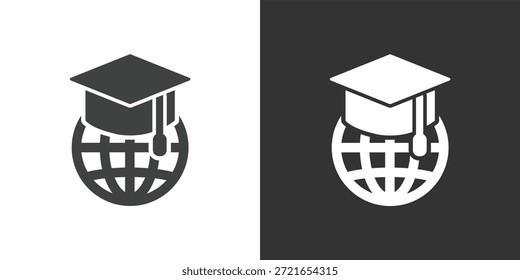 Ícone Global Education or Study Abroad (Educação global ou estudo no exterior). Ícone de série de glifos sólidos