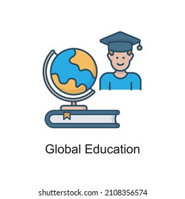 Ilustración de diseño de iconos de esquema rellenado del vector de educación global. Símbolo de tecnología educativa sobre fondo blanco archivo EPS 10