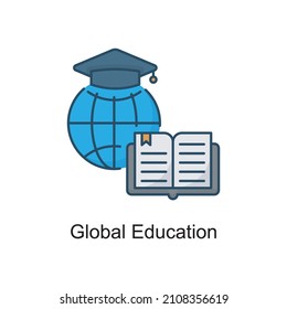 Ilustración de diseño de iconos de esquema rellenado del vector de educación global. Símbolo de tecnología educativa sobre fondo blanco archivo EPS 10