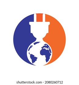 Global electric cord vector logo design template. Global power logo concept.	
