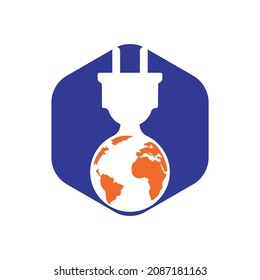 Plantilla de diseño del logotipo del vector del cable eléctrico global. Concepto del logotipo del poder global.	
