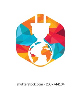 Global electric cord vector logo design template. Global power logo concept.	
