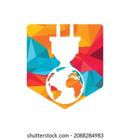 Global electric cord vector logo design template. Global power logo concept.	
