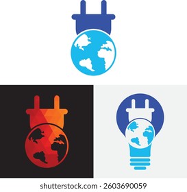 Global electric cord vector logo design template. Global power logo concept.