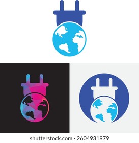 Global electric cord vector logo design template. Global power logo concept.