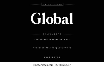 Global Elegant Font Uppercase Lowercase and Number. Diseños de moda mínimos con letras clásicas. Tipografía moderna de serif con el concepto de vintage decorativo regular. ilustración vectorial