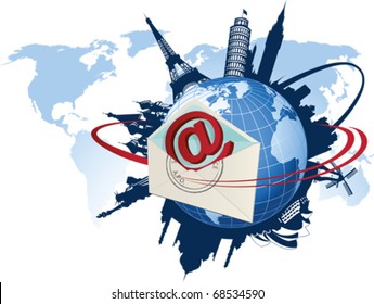 Global e-mail concept. All elements and textures are individual objects. Vector illustration scale to any size.