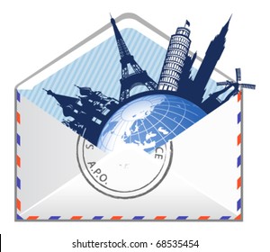 Global e-mail concept. All elements and textures are individual objects. Vector illustration scale to any size.