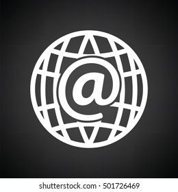 Global e-mail icon. Black background with white. Vector illustration.