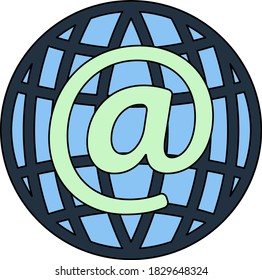 Global E-mail Icon. Editable Outline With Color Fill Design. Vector Illustration.