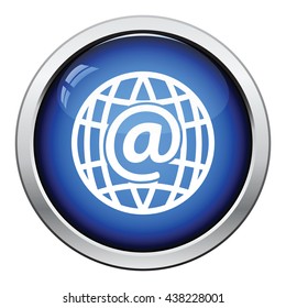 Global e-mail icon. Glossy button design. Vector illustration.