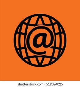 Global e-mail icon. Orange background with black. Vector illustration.
