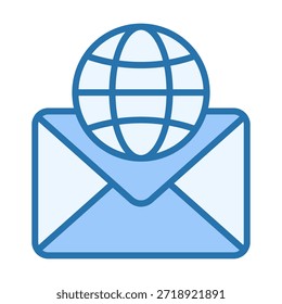 Icono global del correo electrónico que representa la comunicación mundial, la mensajería internacional y la conectividad global.