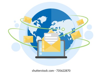 Globales E-Mail-Netzwerk. Welt-Globus mit Briefen.