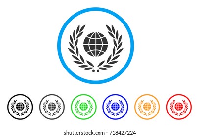 Global Emblem rounded icon. Style is a flat global emblem grey symbol inside light blue circle with black, gray, green, blue, red, orange versions. Vector designed for web and software interfaces.