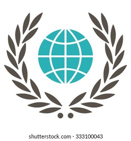 Global Emblem vector icon. Style is bicolor flat symbol, grey and cyan colors, rounded angles, white background.