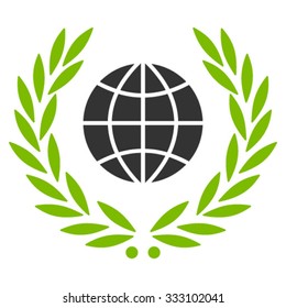 Global Emblem vector icon. Style is bicolor flat symbol, eco green and gray colors, rounded angles, white background.