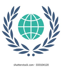Global Emblem vector icon. Style is bicolor flat symbol, cobalt and cyan colors, rounded angles, white background.