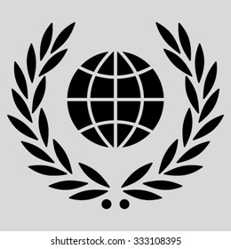 Global Emblem vector icon. Style is flat symbol, black color, rounded angles, light gray background.