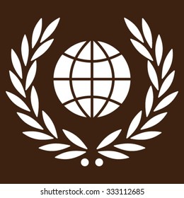 Global Emblem vector icon. Style is flat symbol, white color, rounded angles, brown background.