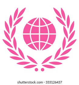 Global Emblem vector icon. Style is flat symbol, pink color, rounded angles, white background.