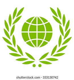 Global Emblem vector icon. Style is flat symbol, eco green color, rounded angles, white background.