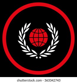 Global Emblem vector icon. Style is bicolor flat circled symbol, red and white colors, rounded angles, black background.