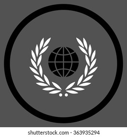 Global Emblem vector icon. Style is bicolor flat circled symbol, black and white colors, rounded angles, gray background.