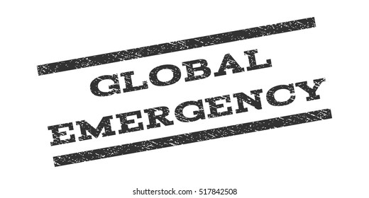Global Emergency watermark stamp. Text caption between parallel lines with grunge design style. Rubber seal stamp with unclean texture. Vector gray color ink imprint on a white background.