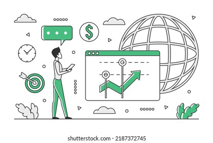 Global emerging market trends. Worldwide economic evolution forecast vector monocolor illustration