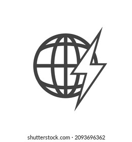 Global energy crisis vector icon. Earth and lightning icon on white isolated background.