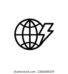 Icono vector de crisis energética global. Icono de la Tierra y el rayo en fondo blanco.