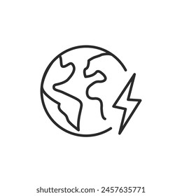 Symbol für globale Energie. Die Erde blitzartig dargestellt, symbolisiert dieses Symbol den weltweiten Energieverbrauch und den Vorstoß in Richtung erneuerbarer und nachhaltiger Energiequellen. Vektorillustration 