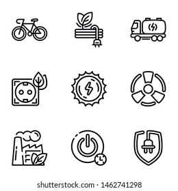 Global energy icon set. Outline set of 9 global energy vector icons for web design isolated on white background