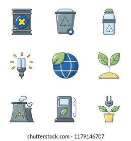 Global energy icons set. Cartoon set of 9 global energy vector icons for web isolated on white background