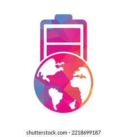 Plantilla de diseño del logotipo del vector de energía global. Diseño de iconos de globo y batería.