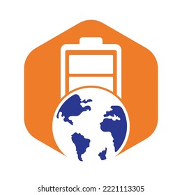 Global energy vector logo design template. Globe and battery icon design.