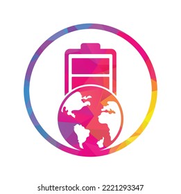 Plantilla de diseño del logotipo del vector de energía global. Diseño de iconos de globo y batería.