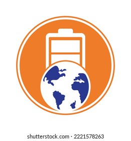 Global energy vector logo design template. Globe and battery icon design.