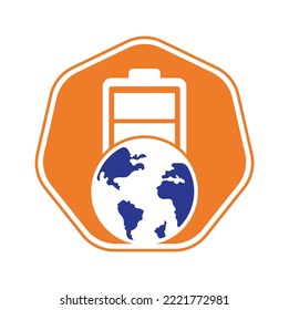 Plantilla de diseño del logotipo del vector de energía global. Diseño de iconos de globo y batería.