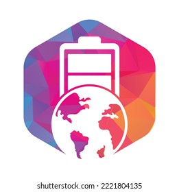 Plantilla de diseño del logotipo del vector de energía global. Diseño de iconos de globo y batería.