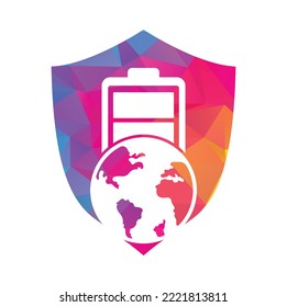 Global energy vector logo design template. Globe and battery icon design.