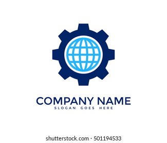 Global Engineer World Gear Logo Design Template