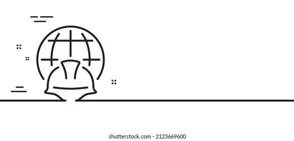 Icono de línea de ingeniería global. Signo de casco de ingeniero o arquitecto. Símbolo mundial de construcción. Fondo mínimo de la ilustración de línea. Banner de patrón de icono de línea de ingeniería global. Vector