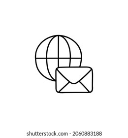 Icono de sobre global en estilo de línea negra plana, aislado en blanco 