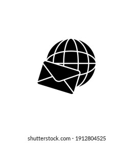 Global envelope icon   in solid black flat shape glyph icon, isolated on white background 