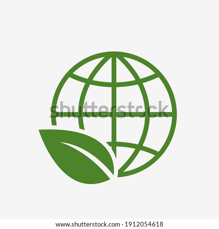global environment icon. environmental and eco symbol. leaf and globe earth. vector green color image in flat style