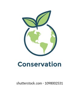 Global environmental conservation icon with earth & leaf icon