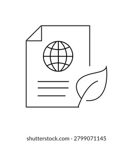 Global environmental policy document single icon with editable stroke, perfectly designed for climate change reports, sustainability agreements, and green certification programs.