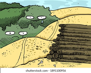 Global environmental problem, deforestation, ecological disaste. Vector Illustration